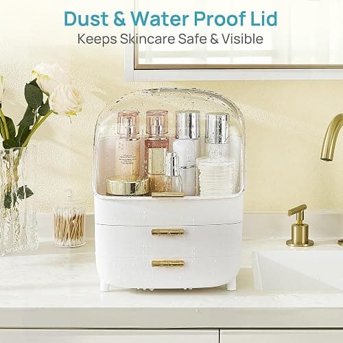Vtopmart 3-Tier Skincare Makeup Organizer with Drawers and Lid for Vanity and Bathroom Countertop, Large Cosmetic Storage Box Case for Dresser, with Non-Slip Base thumbnail 3