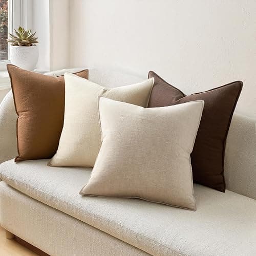 Drapenova Brown Pillow Covers Pack of 4 Decorative Throw Pillow Covers Soft Accent Pillows Boho Couch Cushion Covers Modern Home Decor for Living Room Bed Sofa 16x16 Inch - Image 1