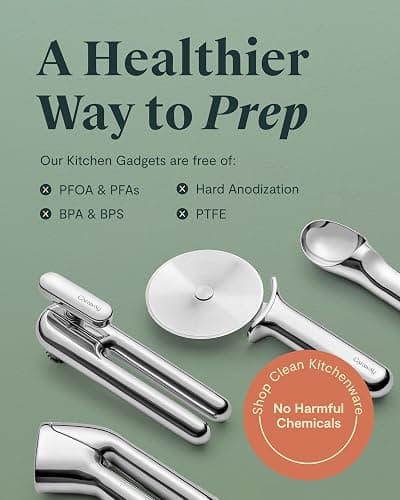 Caraway Kitchen Gadget Set - 5 Piece Kitchen Essentials - Stainless Steel - Includes Can Opener, Pizza Cutter, Garlic Press, Ice Cream Scoop, Vegetable Peeler, and Storage Organizer thumbnail 6
