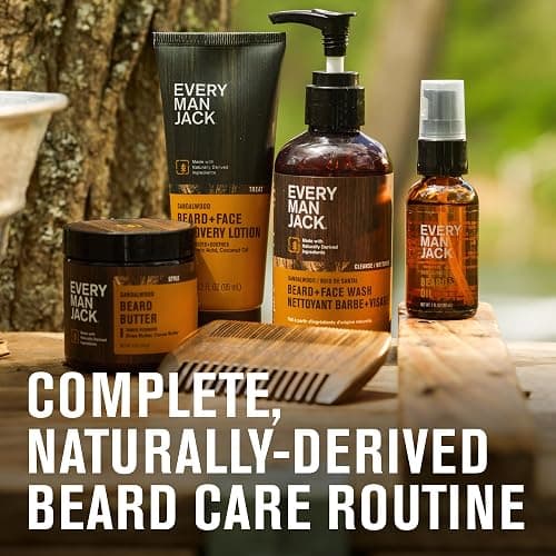 Every Man Jack Men's Sandalwood Beard Set - Perfect for Every Guy - Five Grooming Essentials For a Complete Routine - Beard + Face Wash, Beard + Face Lotion, Beard Oil, Beard Butter, and Beard Comb thumbnail 8