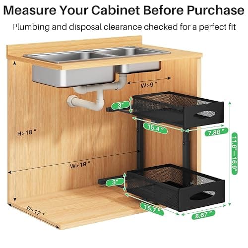 Under Sink Organizer, 2 Tier Pull out Cabinet Organizer Baskets with Mesh Sliding Drawers, Slide out Storage Shelf for Home, Kitchen, Bathroom, Pantry, Office Cabinet, Countertop(1 Pack) thumbnail 2