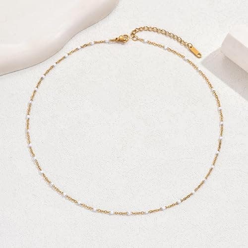 NONAMOIS Gold Chain Necklace for Women Dainty 18K Gold Plated Thin Satellite Beaded Turquoise Necklace Simple Layered Boho Jewelry Christmas Gifts thumbnail 5