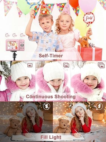 Camkory Digital Camera FHD 1080P with 32G Card 16X Zoom Easy for Kids Pink | Compact camera with anti-shake, Includes 2 batteries & charger. Perfect for parties, trips, birthdays gift from parents. thumbnail 6