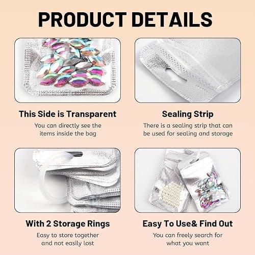 100pcs Diamond Painting Beads Storage Bags Reusable Ziplock Jewerly Bags for Diamond Art Jewelry Earring Craft Supplies DIY Projects(Silver) thumbnail 5