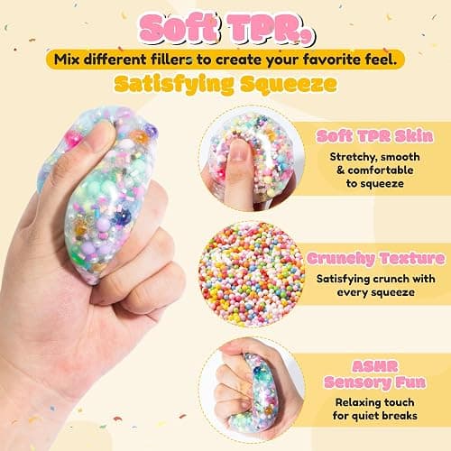 CJiangpo DIY Stress Ball Making Kit Squishy Maker Kit for Women Adults | 12 Blank Stress Skins, 12 Fillers, 12 Color Clay, Storage Box, ASMR Sensory Stress Relief Toy, Make Pressure Ball Gift thumbnail 4