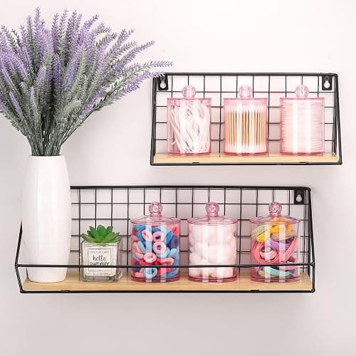 Tbestmax 6 Pack Qtip Holder - 12 oz, 10 oz Bathroom Organizer and Storage Containers, Plastic Apothecary Jars with Lids for Cotton Ball, Cotton Swab, Floss, Pink thumbnail 6