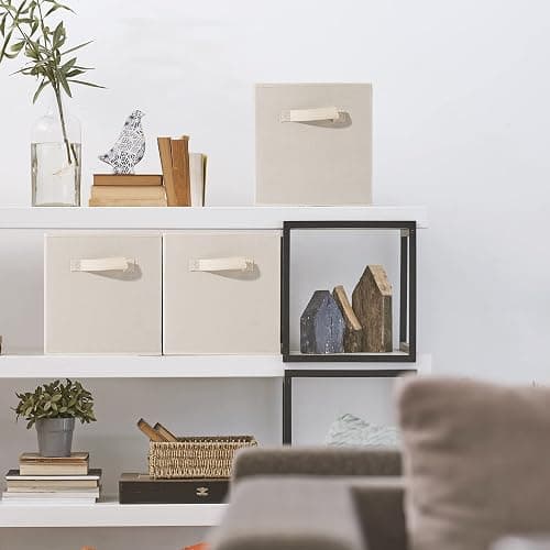 Sorbus Foldable Storage Cubes - 6 Fabric Baskets for Organizing Pantry, Closet, Shelf, Nursery, Playroom, Toy Box - 11 Inch Dual Handle Collapsible Closet Organizers and Storage Bins (Beige) thumbnail 9