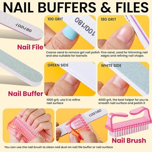 FANDAMEI Gel Nail Polish Remover Tools Kit with Nail Soak Off Clips, Lint Free Nail Wipes, Polish Remover Bottle, Cuticle Nippers, Pusher, Peeler. Cuticle Oil. Nail Files and Buffers, Nail Removal Kit thumbnail 6