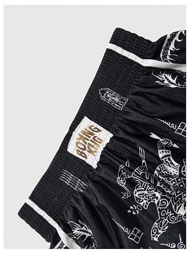BEAUDRM Men's Muay Thai Shorts Graphic Elastic Waist Kickboxing Baggy Sport Gym Shorts thumbnail 5