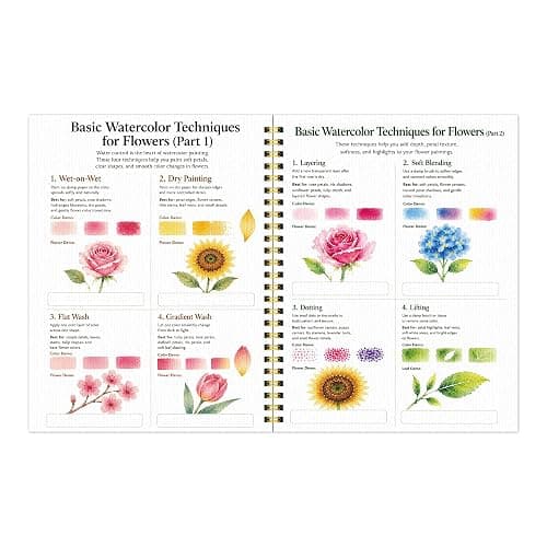 Drawmend Watercolor Paint Set & Workbook for Beginners, 50 Colors, 4 Brushes, 12 Step-by-Step Projects, 300 GSM Paper, 11 x 8.3 in Lay-Flat Book for Adults,Creative Art Gift (Flowers, with Palette) thumbnail 5