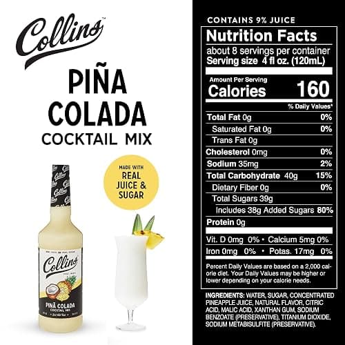 Collins Pina Colada Mix | Made With Real Pineapple Juice, Coconut and Other Natural Flavors | Tropical Cocktail Mixer, Home Bar accessories Cocktail Mixers, 32 fl oz thumbnail 6