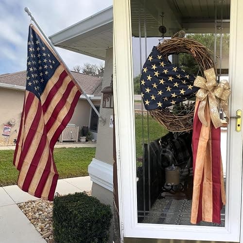 JRED 100% Cotton Vintage American Flags for Outside 3x5 FT Tea Stained US Flag Heavy Duty Outdoor USA Fade Resistant Embroidered Stars Sewn Stripes, Brass Grommets thumbnail 8