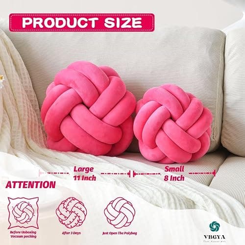 VBGYA Round Knot Plush Cushion, 11 Inch Decorative Throw Pillows for Bedroom, Sofa, Couch - Modern Designs in Hot Pink - Hot Pink - Large-11 Inch thumbnail 3