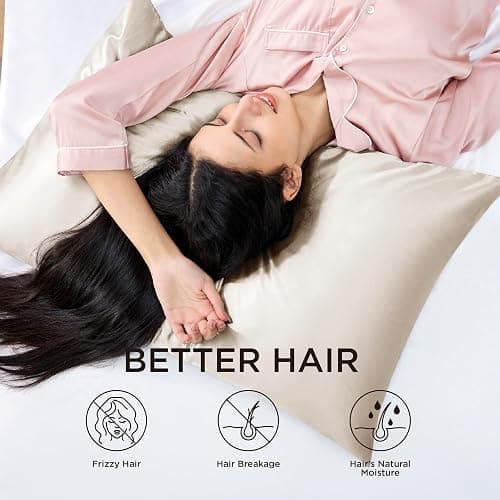 Bedsure Satin Pillowcase with Zipper, Similar to Silk Pillow Cases 2 Pack, Silky & Soft Satin Pillow Case Standard Size for Hair and Skin, Christmas Room Decor Gifts for Women Men, Beige, 20x26 Inches thumbnail 4
