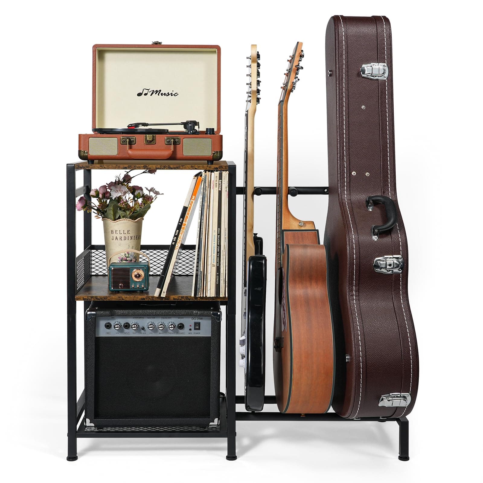 ikkle Guitar Stand for Electric Guitar and Bass with Vinyl Record Storage Holder, Guitar Rack for Multiple Guitars, Such As Acoustic, Bass, Electric & Guitar Case. ( 2 Installation Methods ) thumbnail 9