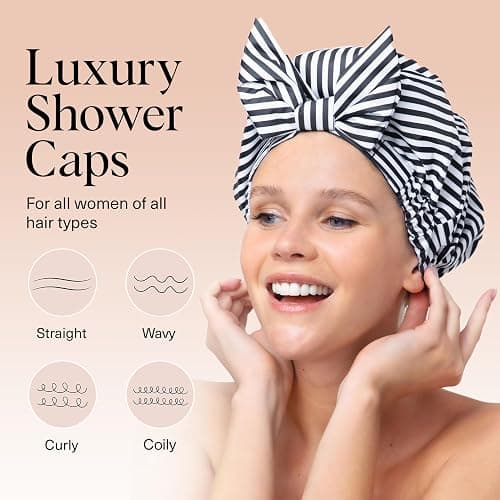 Kitsch Luxury Shower Caps for Women Reusable Waterproof - Large Shower Cap for Women and Men, Non-slip, Quick-dry Hair Cap for Long & Short Hair, Comfortable and Stylish Design - Stripe thumbnail 3