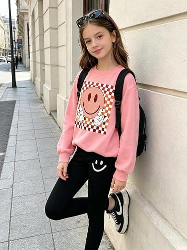 Lianpyxa Tween Girl Clothes Cartoon Sweatshirt Elastic Waist Sweatpants 2PCs Girls' Fall Clothing Sets thumbnail 2