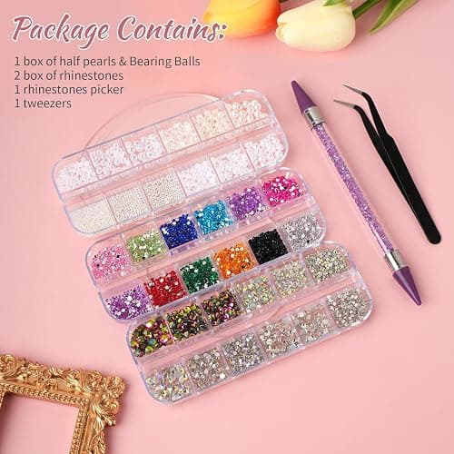 EARLMONI 5200PCS Nail Gems and Charms, AB Crystal Nail Rhinestones with Flatback Nail Pearls, Pick Up Tweezers, Rhinestone Picker Tool, Flat Back Nail Gems for Nail Art, Clothes, Face, Craft thumbnail 7