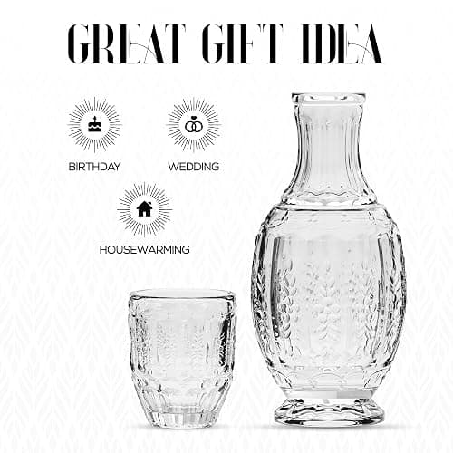 Elle Décor Vintage Bedside Water Carafe with Tumbler – Elegant Pitcher and Matching Drinking Glass Doubles As Lid For Guest Room, Office, or as a Gift, 4.7x10.4, Clear | Bedside, Elegant Pitcher, Matching Drinking Glass, For Guest Room, Office, as a Gift, 4.7x10.4, Clear thumbnail 8
