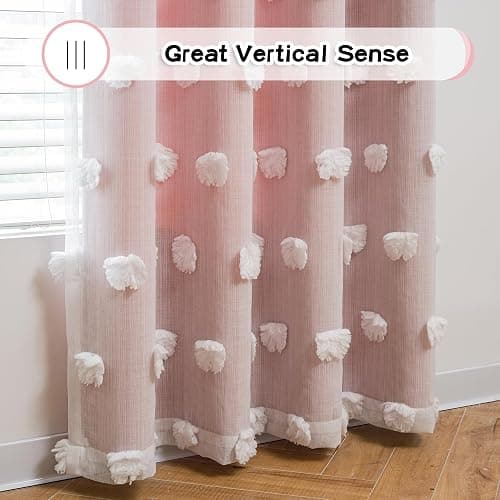 MYSKY HOME Pink Curtains for Girls Bedroom 84 Inches Long Blackout Nursery Curtains Double Layer Pom Pom Sheer Overlay Kids Toddler Room Decor Grommet Privacy Room Darkening Window Drapes 52 x 84 Inch thumbnail 8