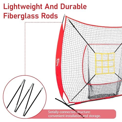 YeahChi 7×7FT Baseball net, Pitching net with Strike Zone Target, Baseball&Softball Practice net with Sturdy Bow Frame and Stable Base,Portable Practice net for All Ages and All Skilled Levels thumbnail 6