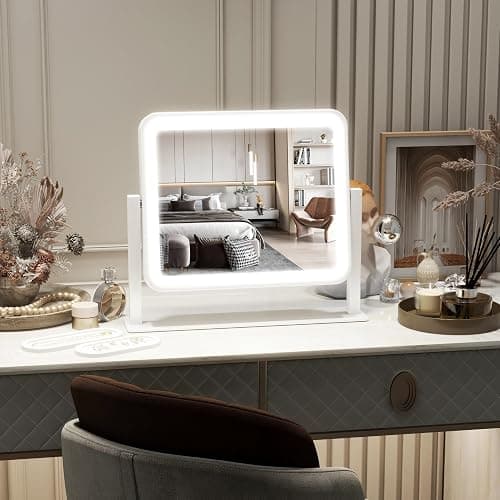 FENNIO Vanity Mirror with Lights 14"×12" Makeup Mirror with Lights,Lighted Vanity Mirror Tabletop,Smart Touch with 3-Color Lighting,Dimmable,for Vanity Desk Tabletop thumbnail 7