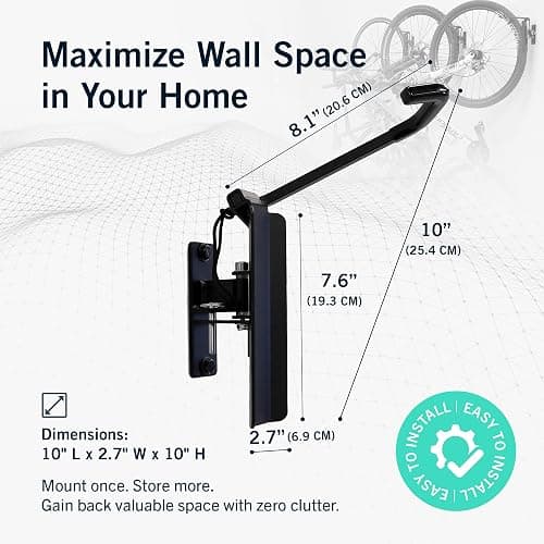 Bike Swivel Rack – Wall Mounted Garage Bike Storage, Vertical Bike Rack with 120° Swivel Hanger & Stopper – Space-Saving Bike Rack Garage Mount for Kids Bikes, BMX thumbnail 2