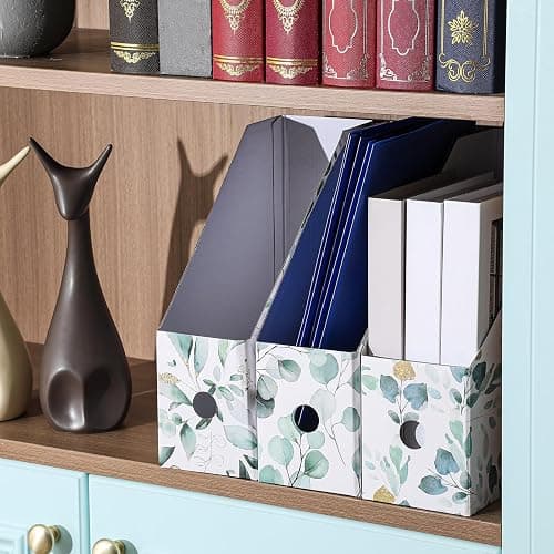 PerKoop 6 Pcs Decorative Magazine File Holders Foldable, Eucalyptus Leaves | Eucalyptus Leaves Pattern Design, Rack Desk Organizer Documents, with Printable Labels, for School Office Home Organization thumbnail 6