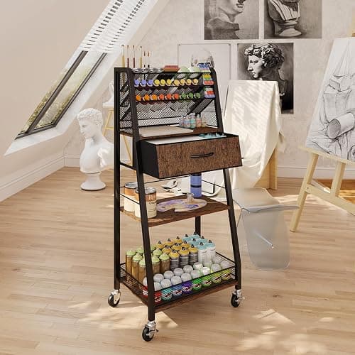 Homsorout 3 Tier Rolling Cart - Metal Utility Cart with Storage Drawer and Wheels, Versatile Art & Craft Organizer for Home, Office, or Studio - Ideal for Storing Brushes, Paints, and Supplies thumbnail 7