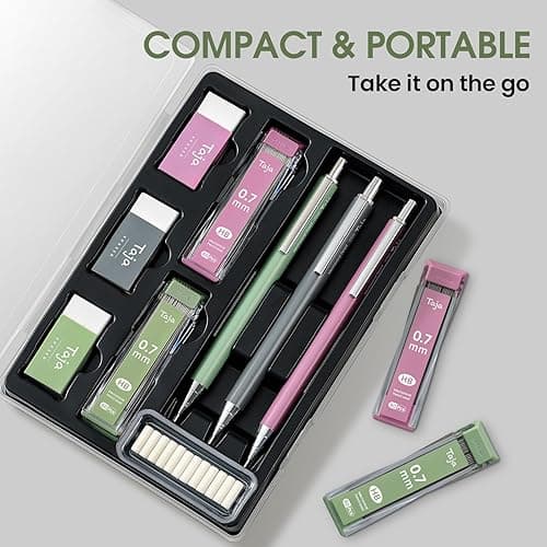 Aesthetic 0.7mm Mechanical Pencil Set with Case – 3 Vintage Mechanical Pencils, 4 Tubes HB #2 Lead Refills, 3 Erasers & 12 Eraser Refills, Cute Pencil Kit for Back to School Stationery Supplies thumbnail 7