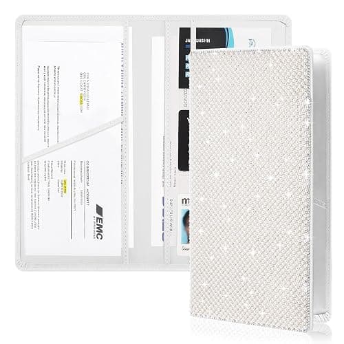 Honeydak Bling Pearl Car Registration Insurance Holder for Women, White | Sparkly Rhinestone with Card Slots, Vehicle Document Organizer, Insurance License Storage, Elegant Gift for Girls Drivers - Image 1