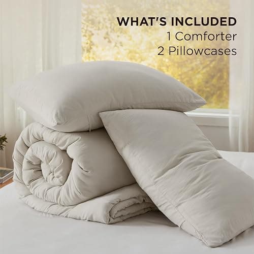 Bedsure Queen Size Comforter Set, Beige Soft Prewashed Bedding for All Seasons, 3 Pieces GentleSoft™ Warm Down Alternative Bed Set, 1 Lightweight Comforter (90"x90") and 2 Pillowcases (20"x26") thumbnail 6