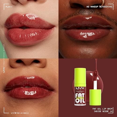 NYX PROFESSIONAL MAKEUP Fat Oil Lip Drip, Moisturizing Lip Oil Gloss, Vegan Tinted Formula, Up to 12 HR Hydration - Inside Scoop (Plum Brown) thumbnail 3