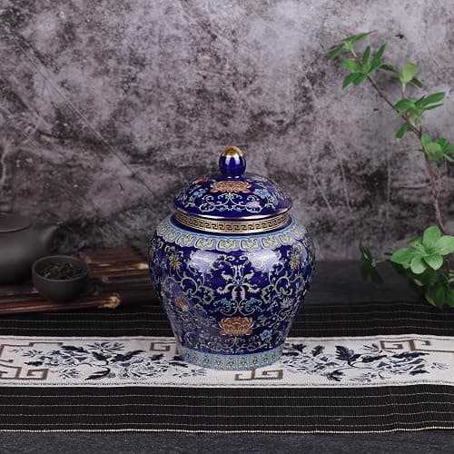 XINGYAN Exquisite Enamel Ginger Jar-Handcrafted Yuan Dynasty General-Inspired Design, Traditional Chinese Blue-and-White Patterns on Colorful Enamel Ceramic Vase(General Blue) thumbnail 5