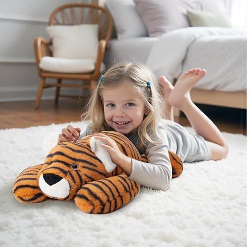 Niuniu Daddy 20" | 3.3 Pound Tiger Weighted Stuffed Animals for Adults, Stuffed Tiger Plush Toy for Toddler Teens Kids, Large Fluffy Plushy Pillow with Soft Fur for Present Christmas Birthday thumbnail 4