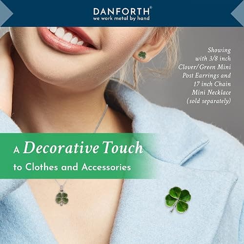 DANFORTH Four Leaf Clover Lapel Pin | Handcast Pewter Shamrock Lapel Pin, 3/4", Made in USA by Vermont Artisans | Lucky Irish Souvenir, St. Patricks Day Accessories thumbnail 5