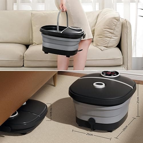 GEHONA Collapsible Foot Spa Bath with Heat,Foot Massager with Two Side Supports,Leakage Protector,Temperature Control,Bubbles,Red Light,Timer,Feet Spa Tub,Feet Soaker,Gifts (Black) thumbnail 7