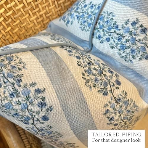 Jillien Harbor “The Juliet” Floral Block Print Pillow Cover – Soft Blue and Off-White Decorative Throw Pillow Cover – Grandmillennial Home Decor, 20" x 20" thumbnail 7