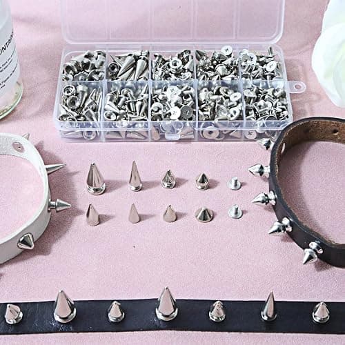 XKCWXY 354 Sets Punk Spikes and Studs Kit，8 Sizes Cone Spikes,Metal Tree Spikes Studs for Leathercraft and Punk Style Clothing Accessories DIY Craft Decoration thumbnail 6