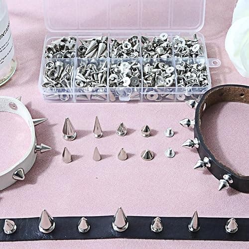 XKCWXY 354 Sets Punk Spikes and Studs Kit，8 Sizes Cone Spikes,Metal Tree Spikes Studs for Leathercraft and Punk Style Clothing Accessories DIY Craft Decoration thumbnail 7