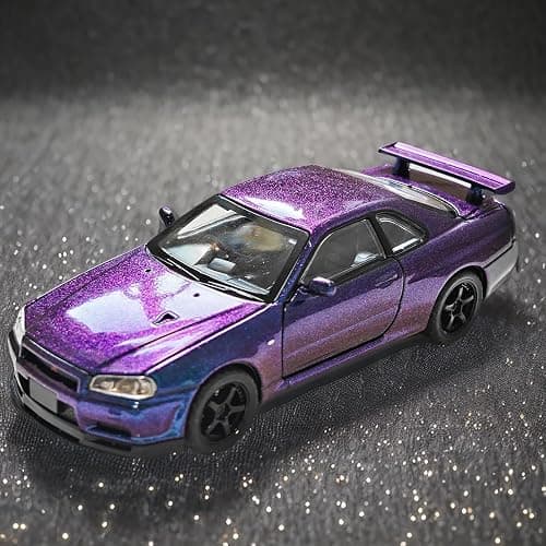 ERBADIHAGO Toy Car Skyline GTR R34 Model Car 1/32 Die-cast Metal Toys with Light and Sound Pull Back Collectible Model for Children Age 3 + Year Old Festival Gift(Gradient Purple) thumbnail 2