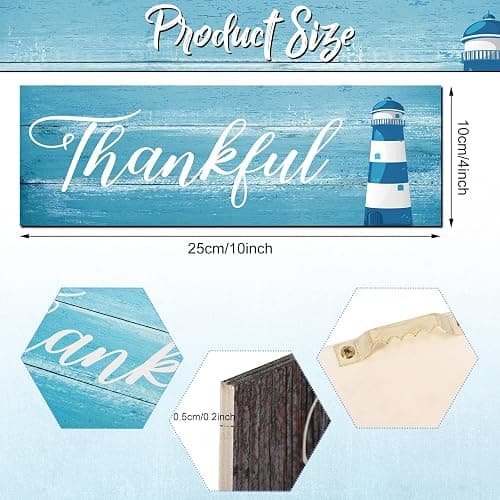 Yookeer 3 Pieces Thankful Grateful Blessed Wooden Signs Coastal Rustic Wood Signs Wall Decor Beach Wood Front Hanging for Farmhouse Outdoor Decor(Coastal Style) thumbnail 3