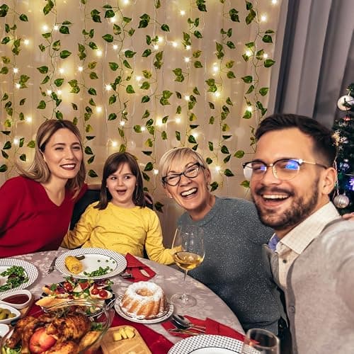 CEWOR 24 Pack 173ft Fake Ivy Vines, Artificial Ivy Garland with 200 LED String Lights, Hanging Plants Greenery Backdrop Green Leaves for Bedroom Room Wall Decor Wedding Party Table Decoration thumbnail 7