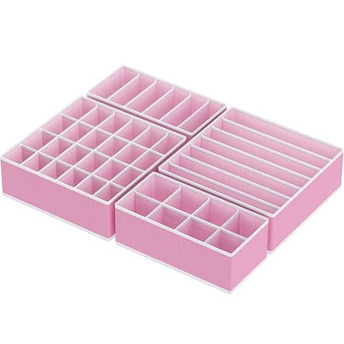 Simple Houseware 4-Pack Drawer Organizer Set - Closet Dividers for Underwear, Socks, Bras, Scarves, Ties - Foldable Non-Woven Storage Boxes, Pink thumbnail 3