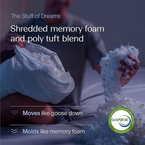DreamyBlue Signature Pillow w/Adjustable Loft • Shredded Memory Foam Fill • Neutral Alignment for Side, Back, and Stomach Sleepers • Washable Bamboo Rayon Cover • CertiPUR-US Certified Foam (Queen) thumbnail 2
