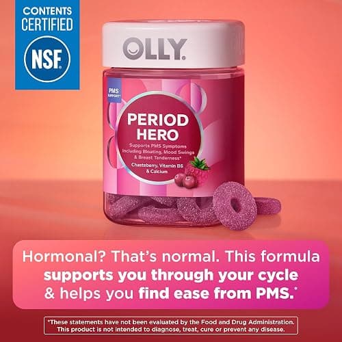 OLLY Period Hero Gummies, PMS Support Supplement,* Chasteberry, Vitamin B6, Calcium, Cran-Raspberry Flavor, 30 Day Supply - 60 Count thumbnail 2