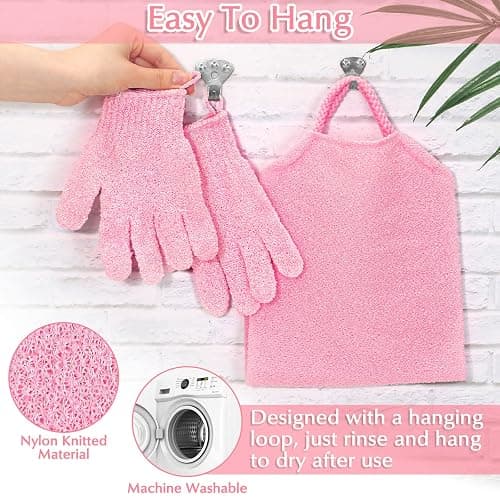 Anezus Exfoliating Shower Bath Gloves Back Scrubber Set for Body, Face, Shower, Bath, Scrub and Exfoliator (Pink) thumbnail 4