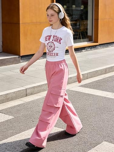 FJLSJSW Girls Clothes Teenage Girls 2 Piece Outfit Short Sleeve Top + Cargo Pants Outfits for Tweens,Sizes 7-16 Years thumbnail 6