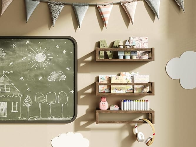 TidyCorner Upgraded Thick Floating Shelves - Multi-Use Wall-Mounted Bookshelves for Kids and Nursery, Ideal for Books, Toys, Spice Rack, Decor - Drak Walnut Brown thumbnail 3