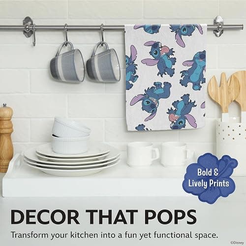 Disney Kitchen Towels – 2-Pack 100% Cotton Kitchen Towels Set – 16" x 26" Soft & Absorbent Dish Towels – Mickey, Minnie & Stitch Designs – Durable, Machine Washable (Stitch) thumbnail 5